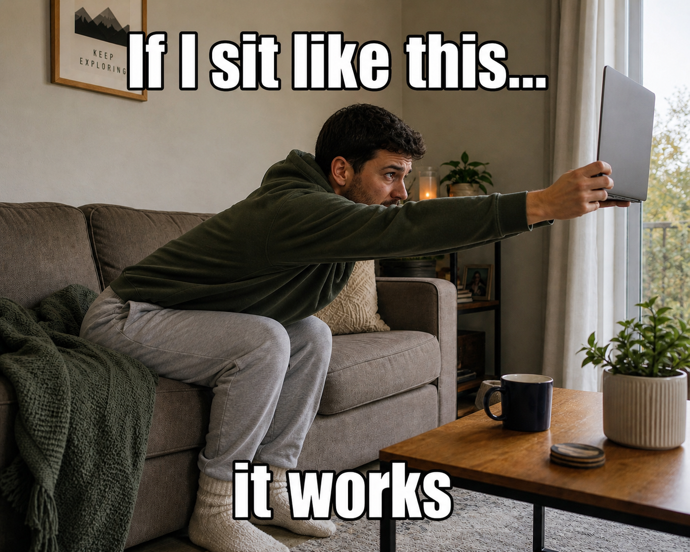 If I sit like this it works
